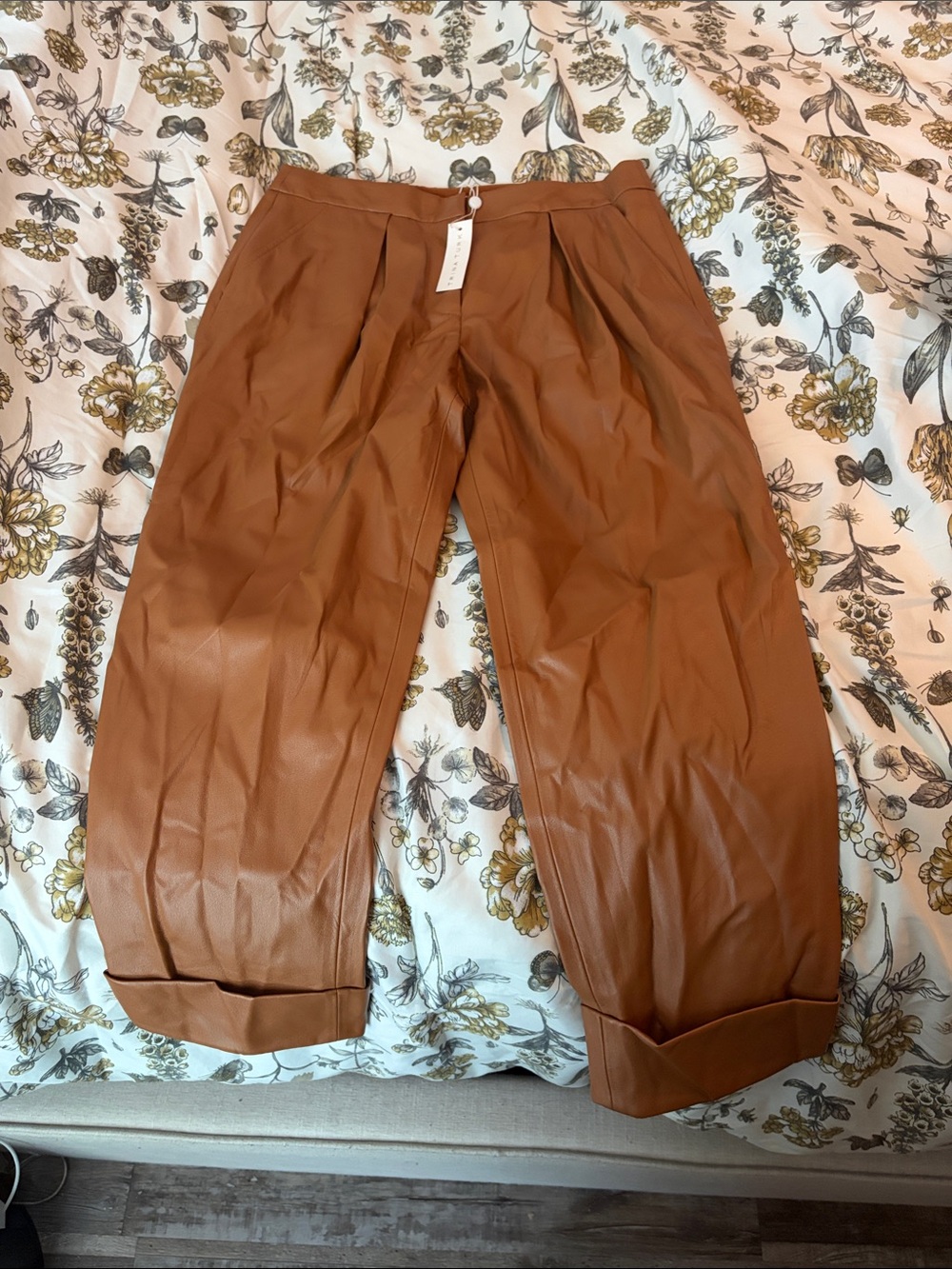 Trina Turk Men's Pleated Faux Leather‎ Chinos in Warm Brown
